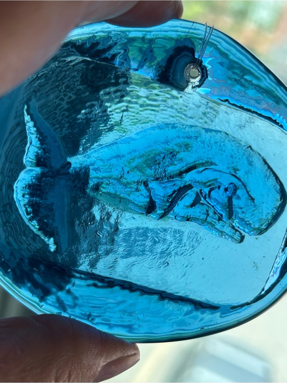 (2) RECYCLED glass whale suncatchers handmade art glass vintage